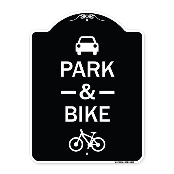 Park & Ride With Bicycle Graphic Heavy-Gauge Aluminum Architectural Sign, 24" x 18", BW-1824-23499